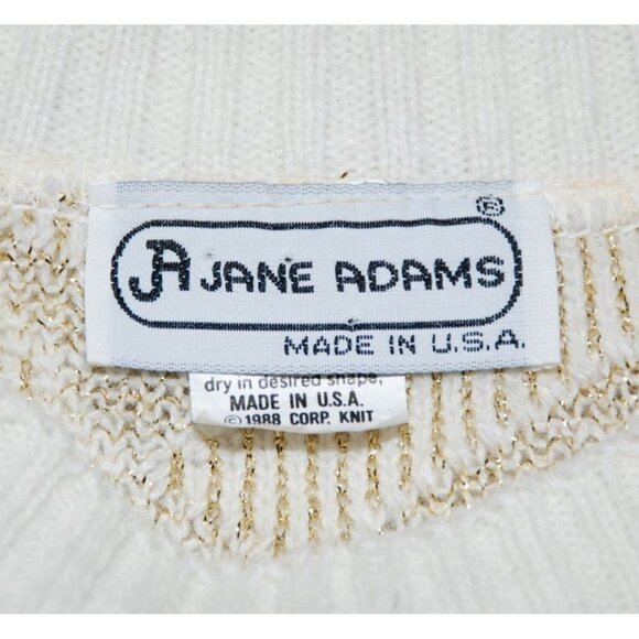Jane Adams White And Gold Metallic Pullover Sweater Size XL Crewneck - Picture 6 of 8